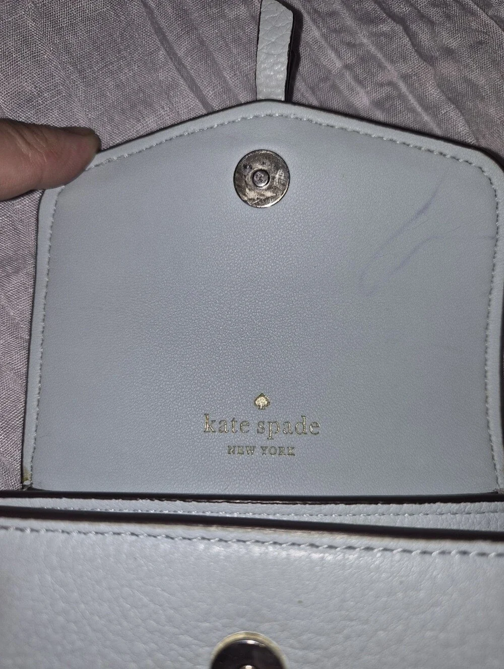 Kate Spade New York Marti Small Compact Bifold Wallet Light Blue Pebbled Leather